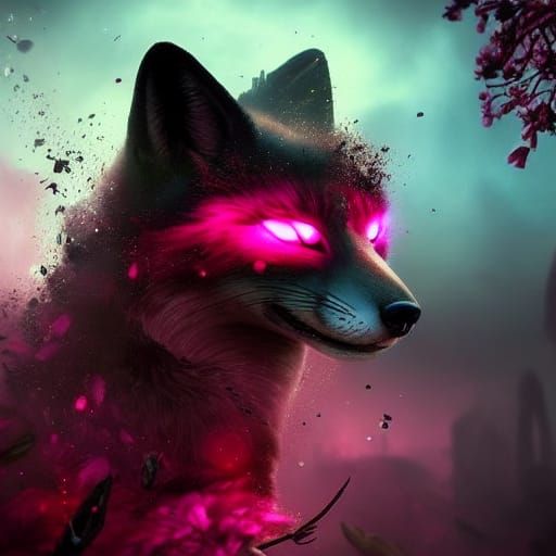 Pink Fox with Glowing Eyes: Digital Matte Painting