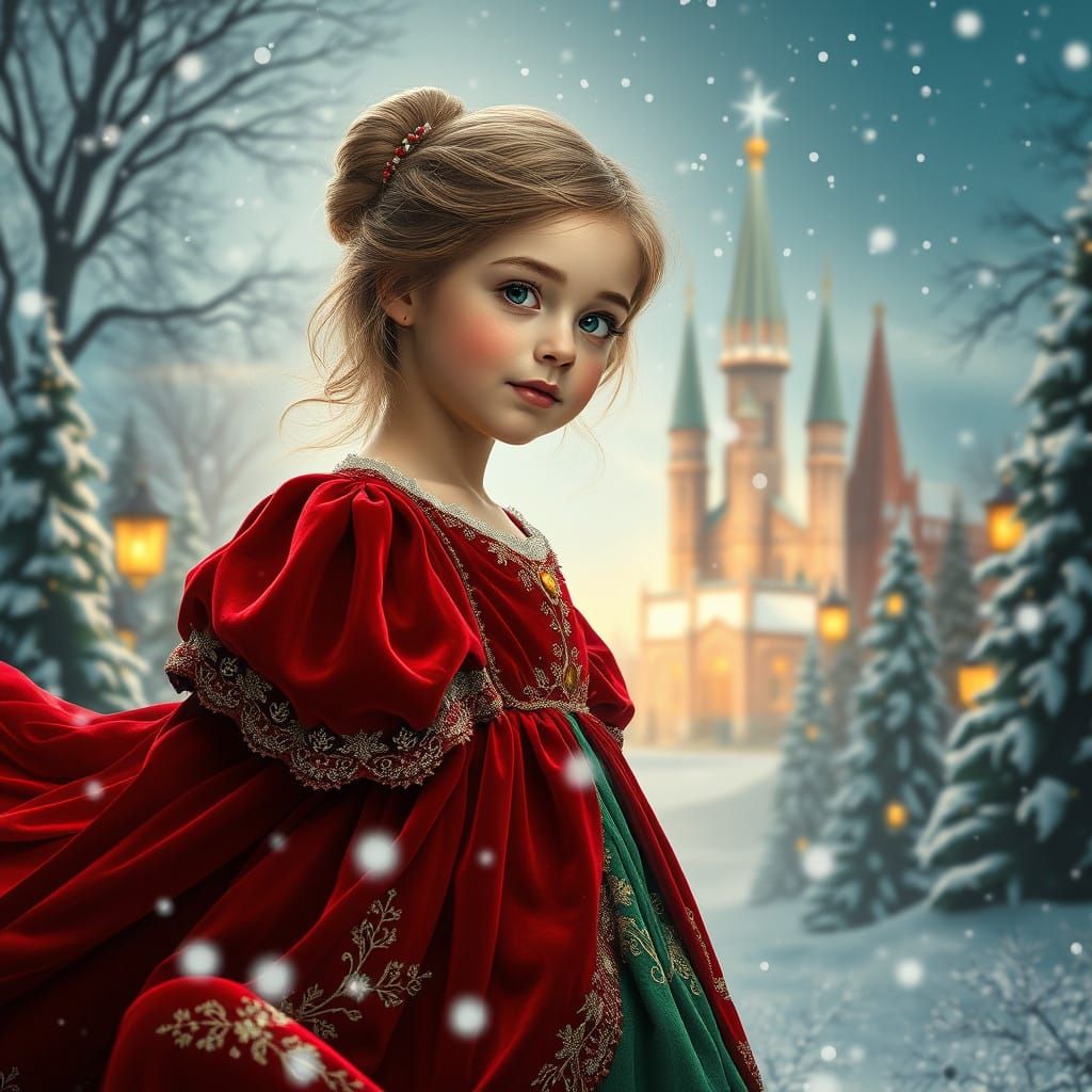 Enchanted Christmas Princess in Velvet Gown