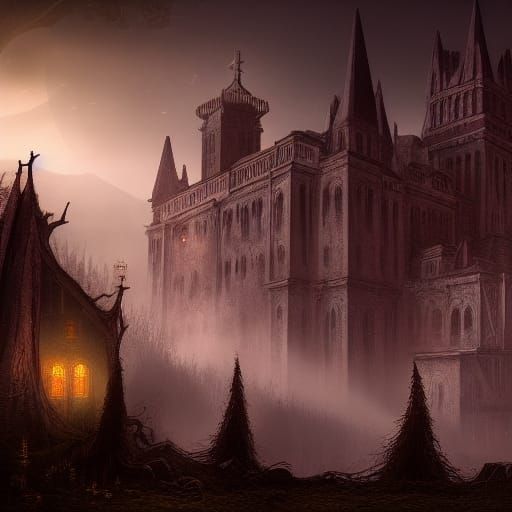 Haunted Monastery at Night: Detailed Matte Painting
