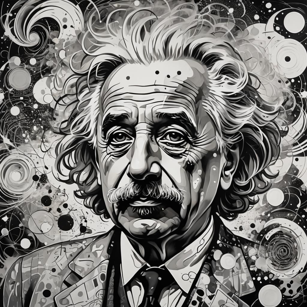 Un portrait vectoriel en noir et blanc d'albert einstein, in...