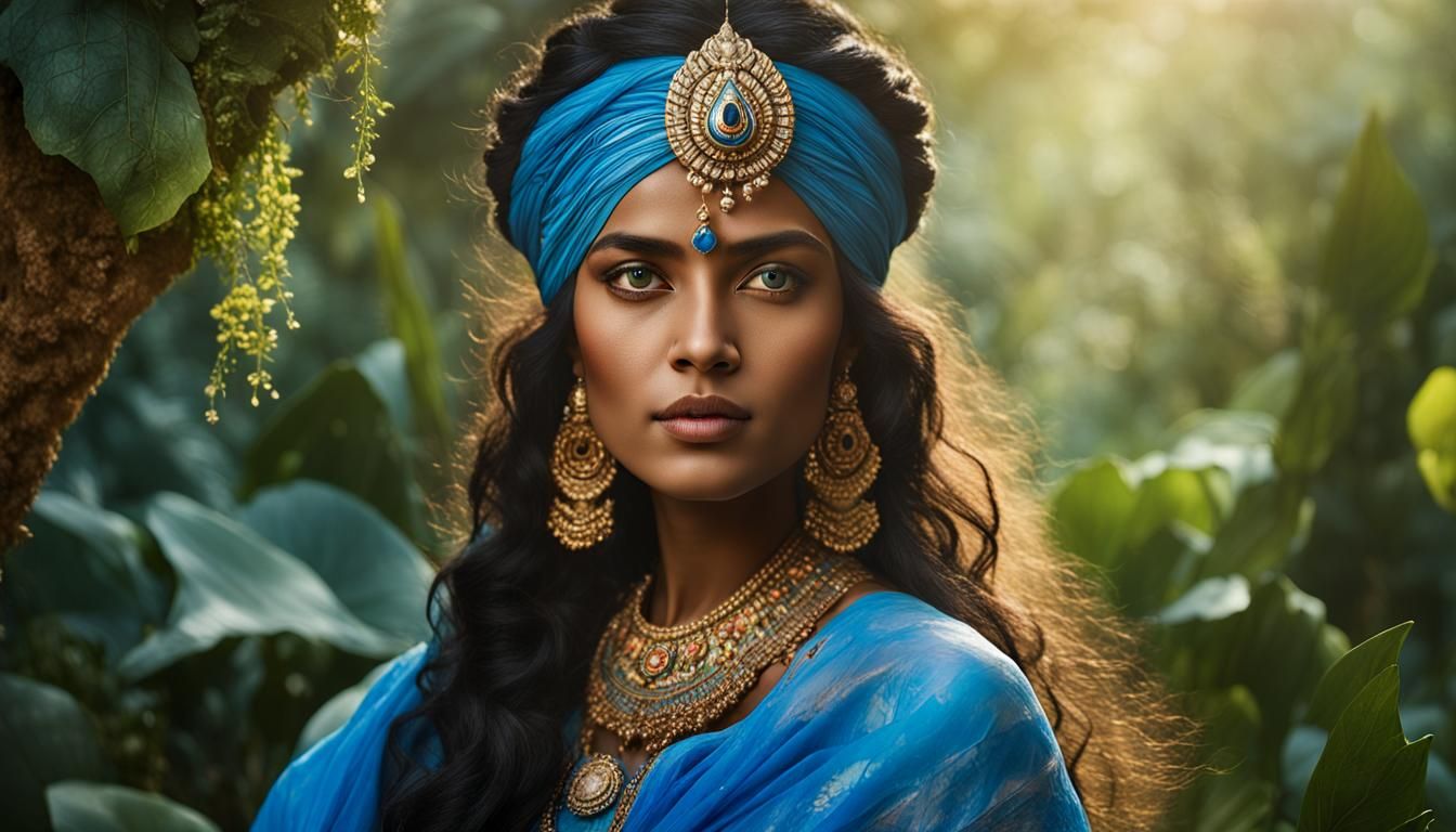 Blue Goddess Shakti in Eden: Sharp Focus Portrait