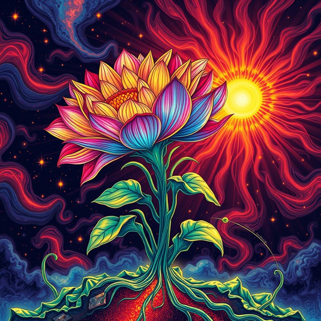 Iridescent Solar Plant in Ethereal Zentangle Style