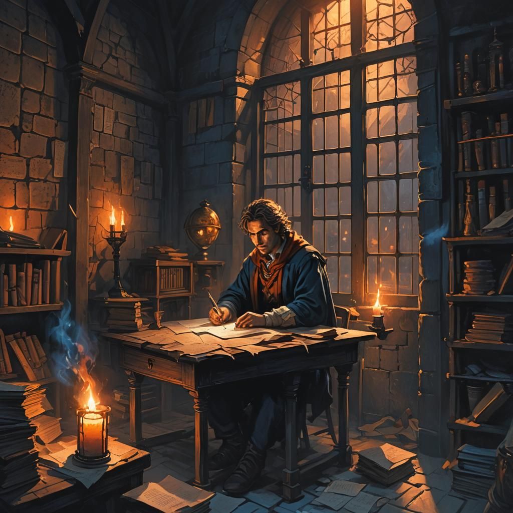 Poet in Prison Cell: Dark Fantasy Concept Art