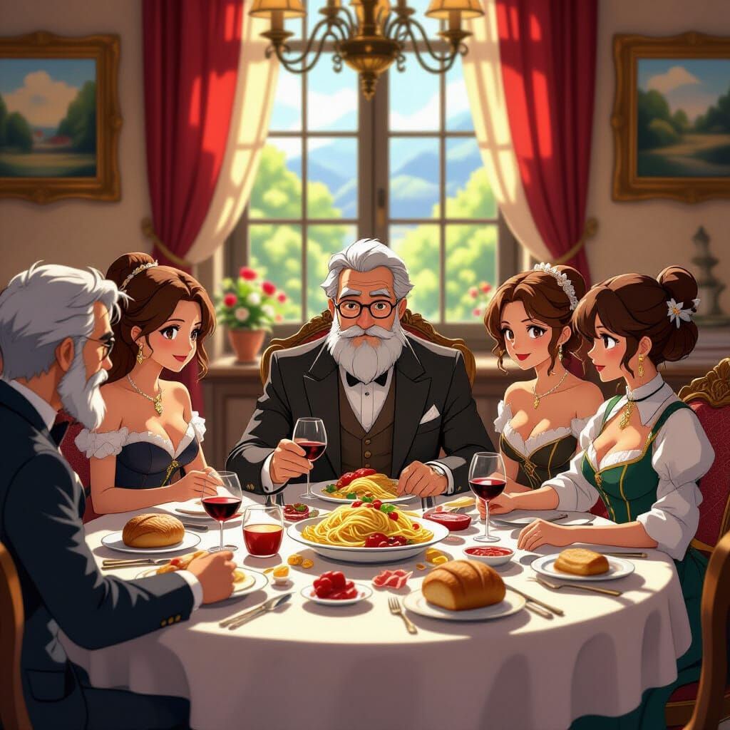 Italian Geologists' Feast in Ghibli Anime Style