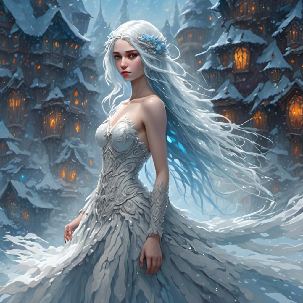 Icy Haired Woman in Detailed Matte Painting