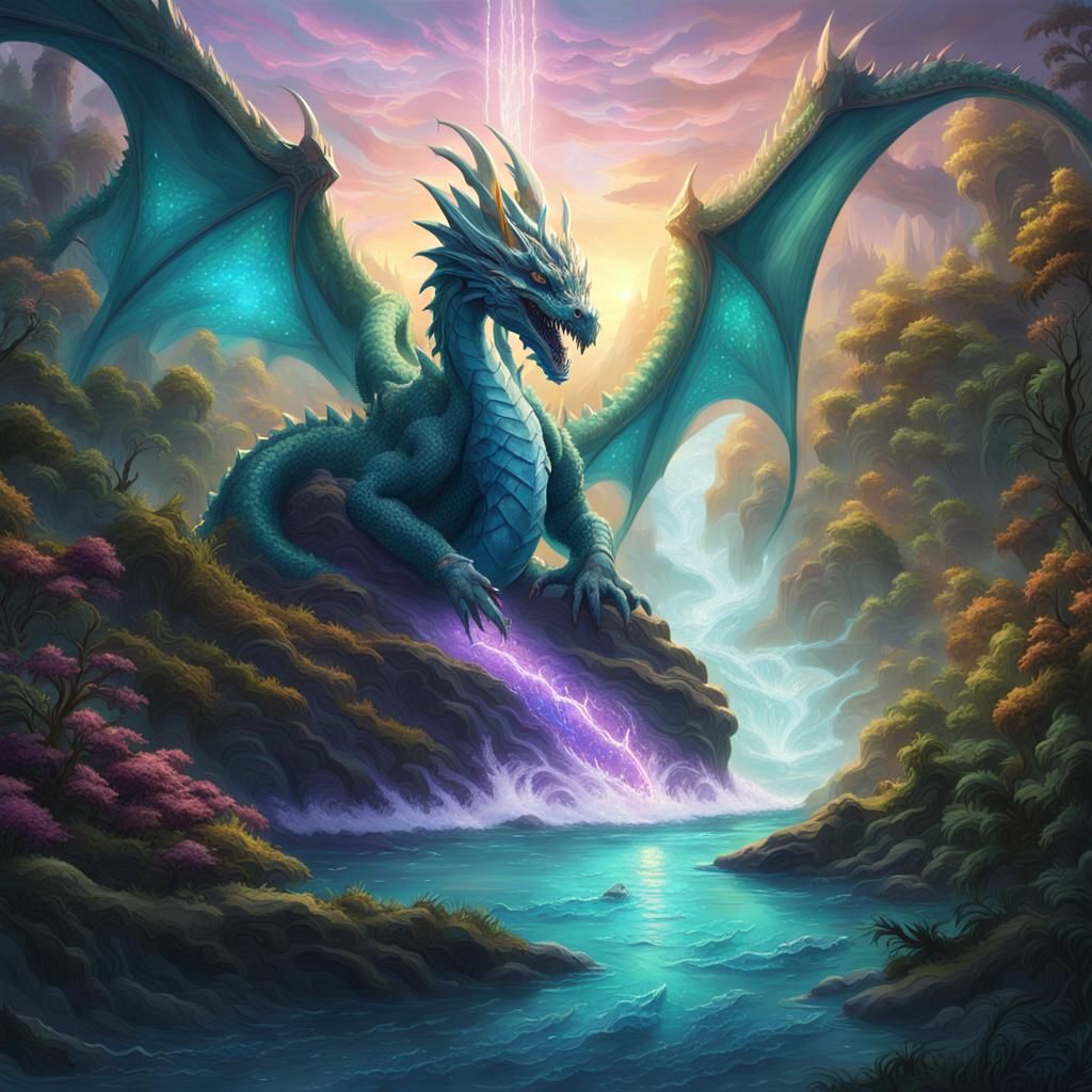 Crystal Dragon Emerges from Raging River