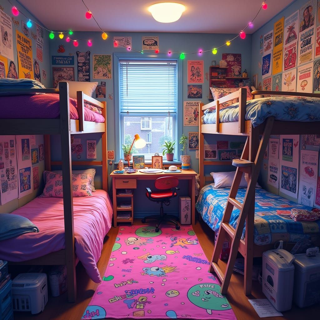 Eclectic Dorm Room Chaos: A Whimsical Student Haven