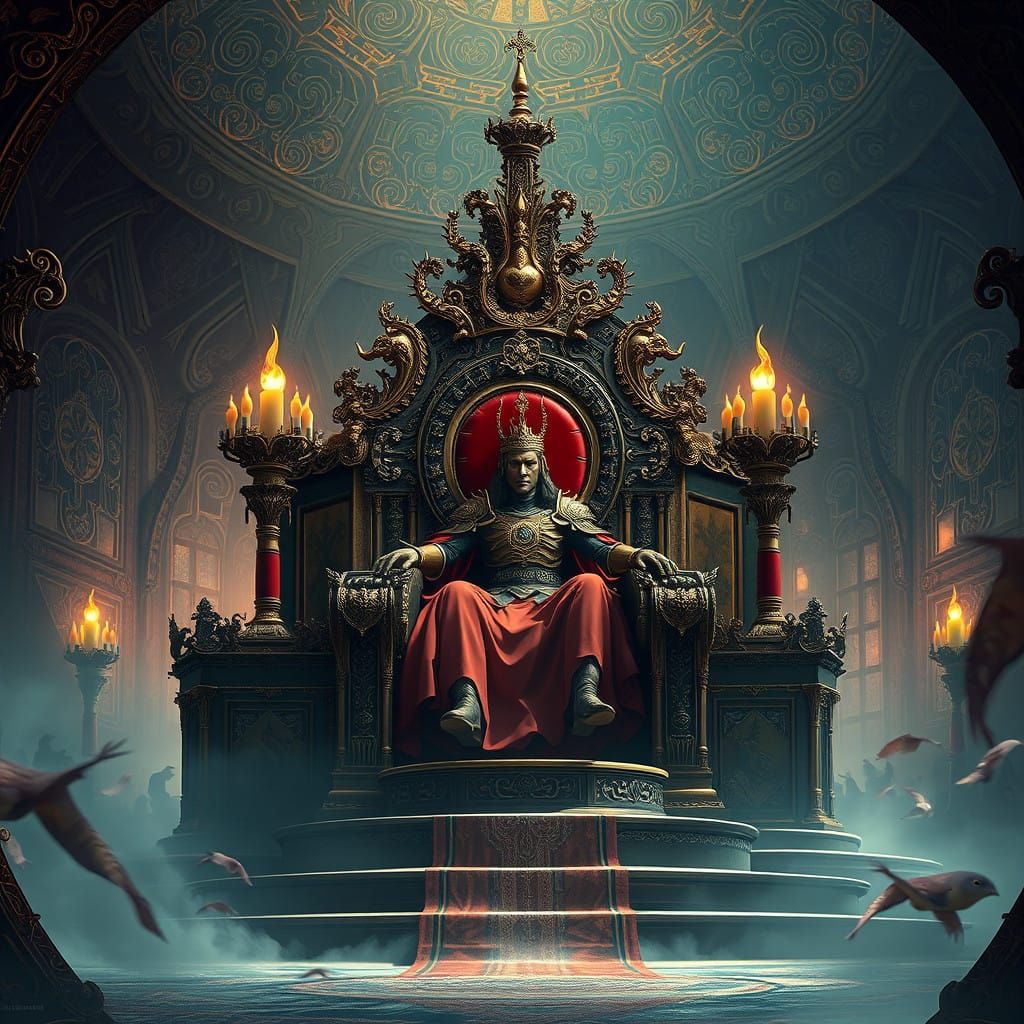 Ethereal Fantasy Ruler in Ornate Throne Room