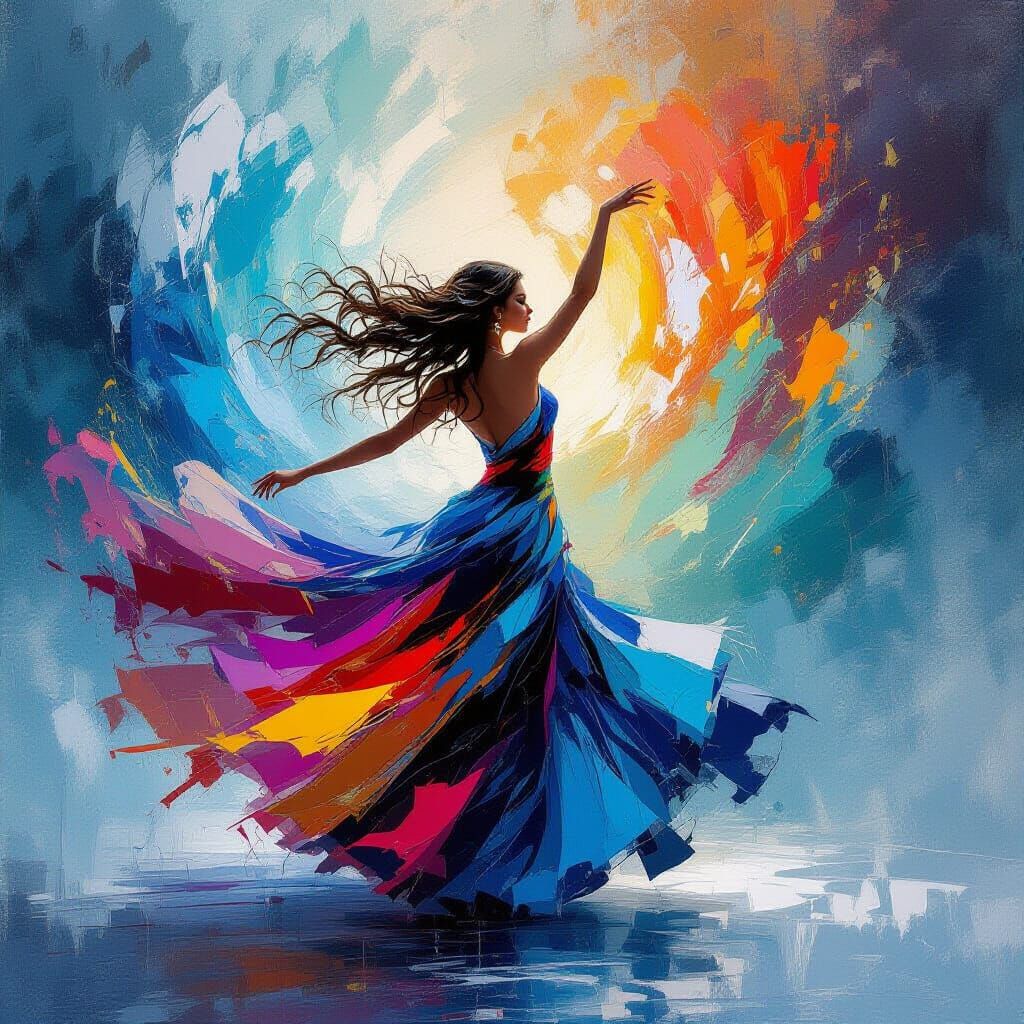 Dancing Woman in Swirling Flames and Ice