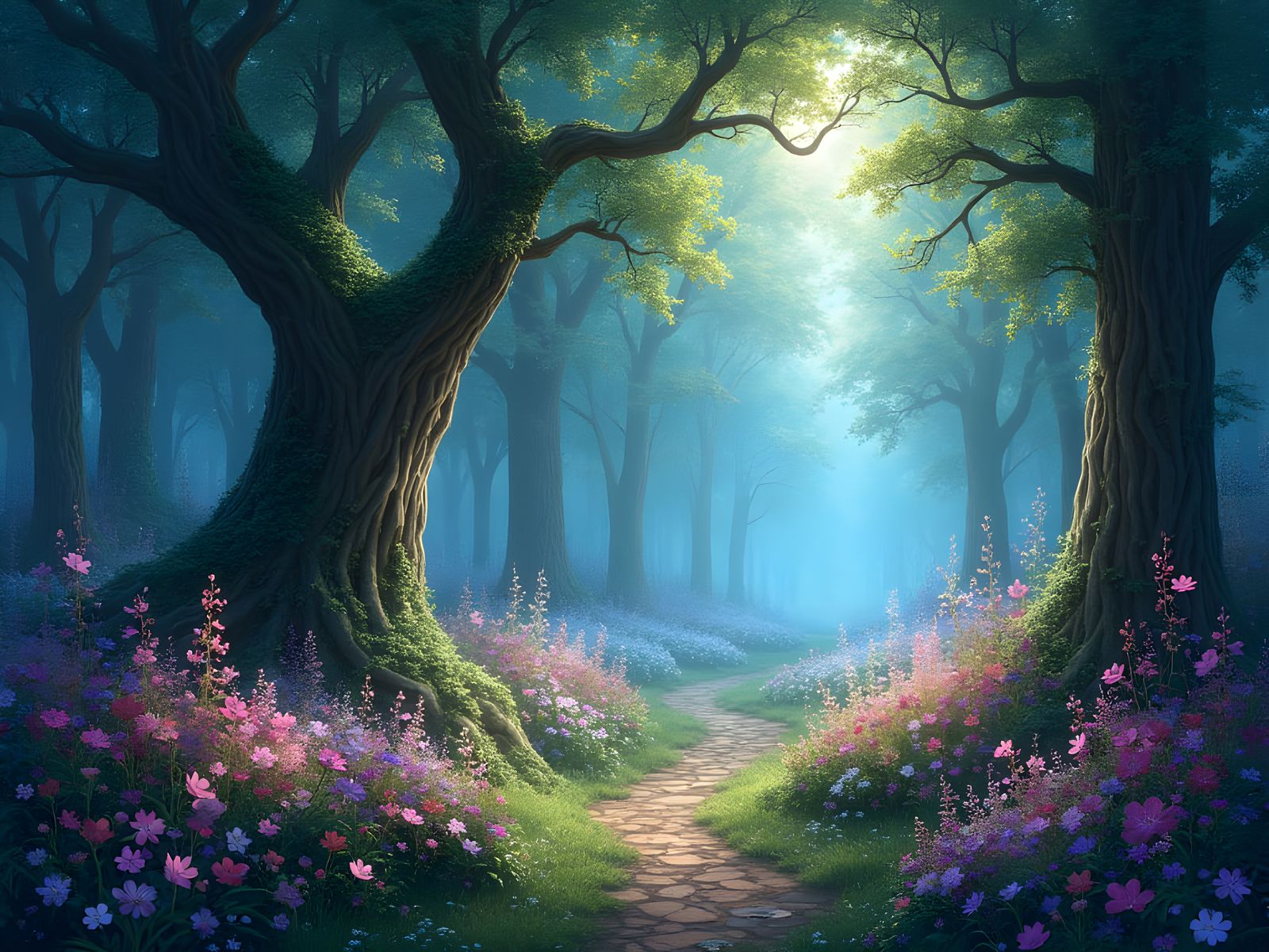 Ethereal Forest of Magic and Dreams in Soft Light