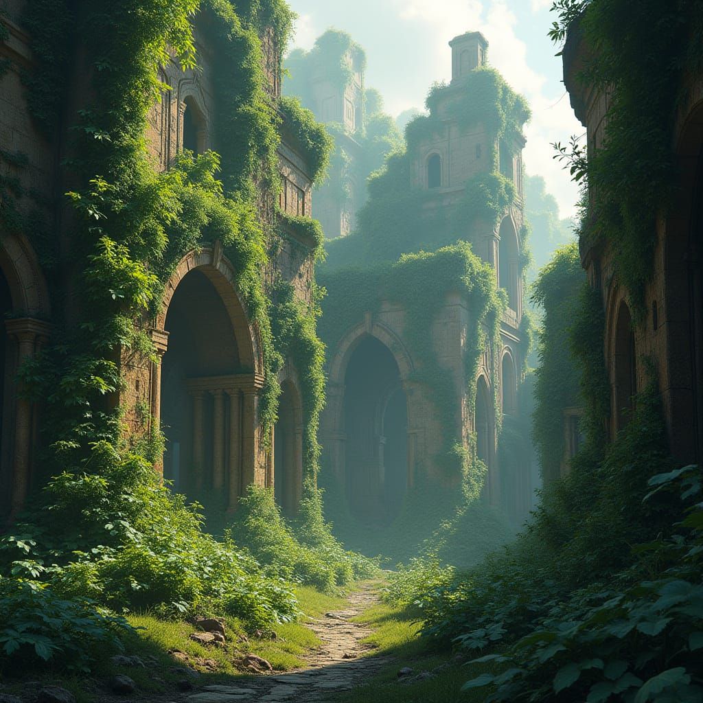 Lush Ancient City Matte Painting