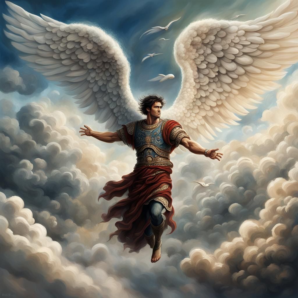 Angel Flying with Scroll, Detailed Matte Painting