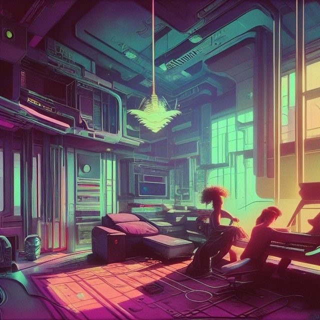 Vaporwave studio apartment