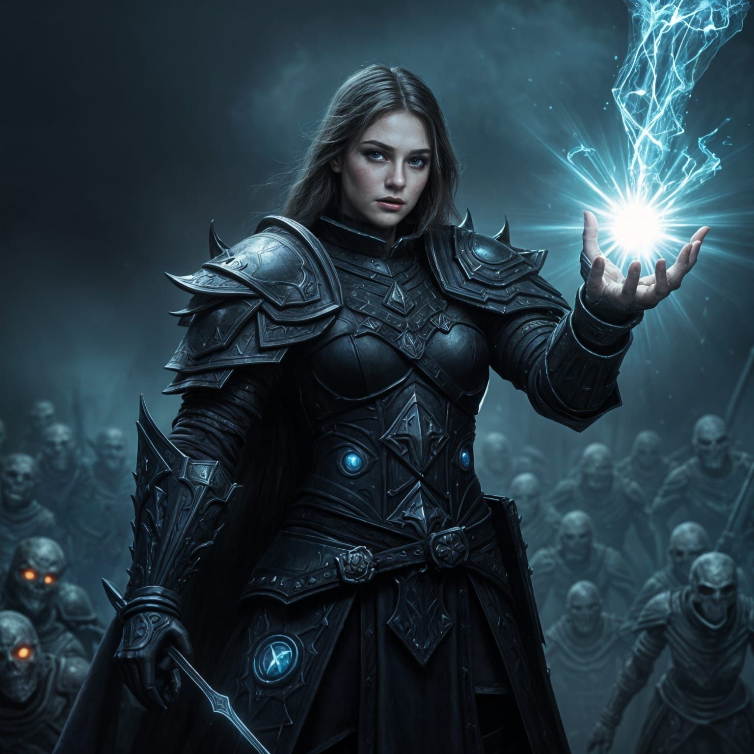 Epic Dark Paladin Battles Undead in Majestic Digital Paintin...