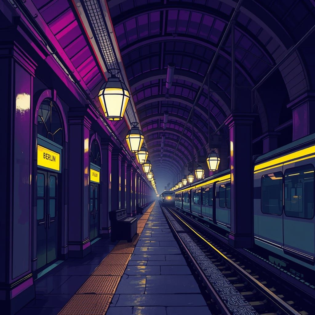 Manga-Inspired Berlin Metro Station at Night