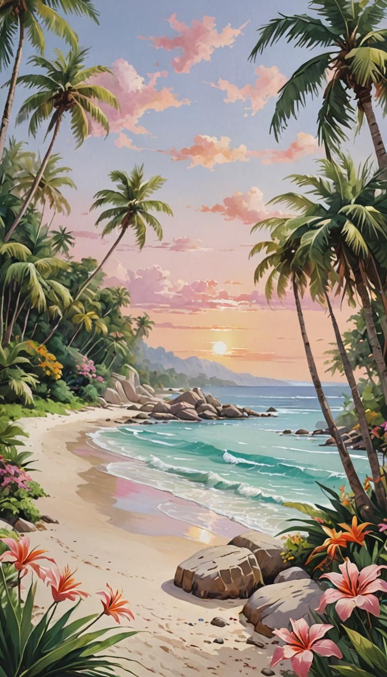 Idyllic Tropical Beach Paradise at Sunset