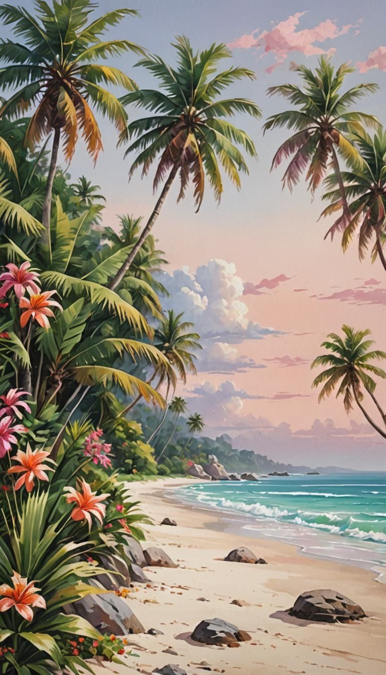 Idyllic Tropical Beach Paradise with Palm Trees