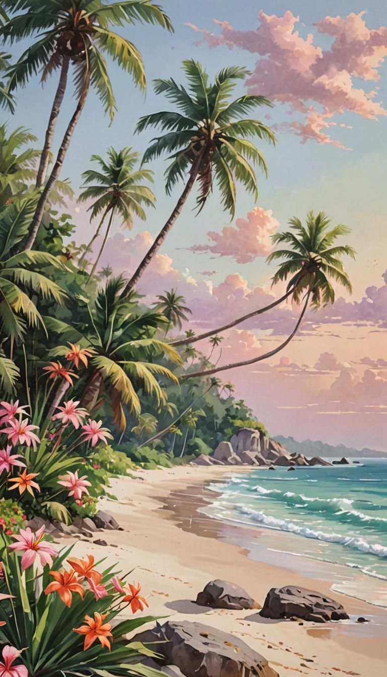 Idyllic Tropical Beach Paradise with Palm Trees