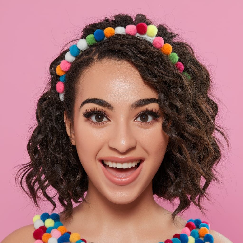 Playful Pom Pom Woman Character Portrait