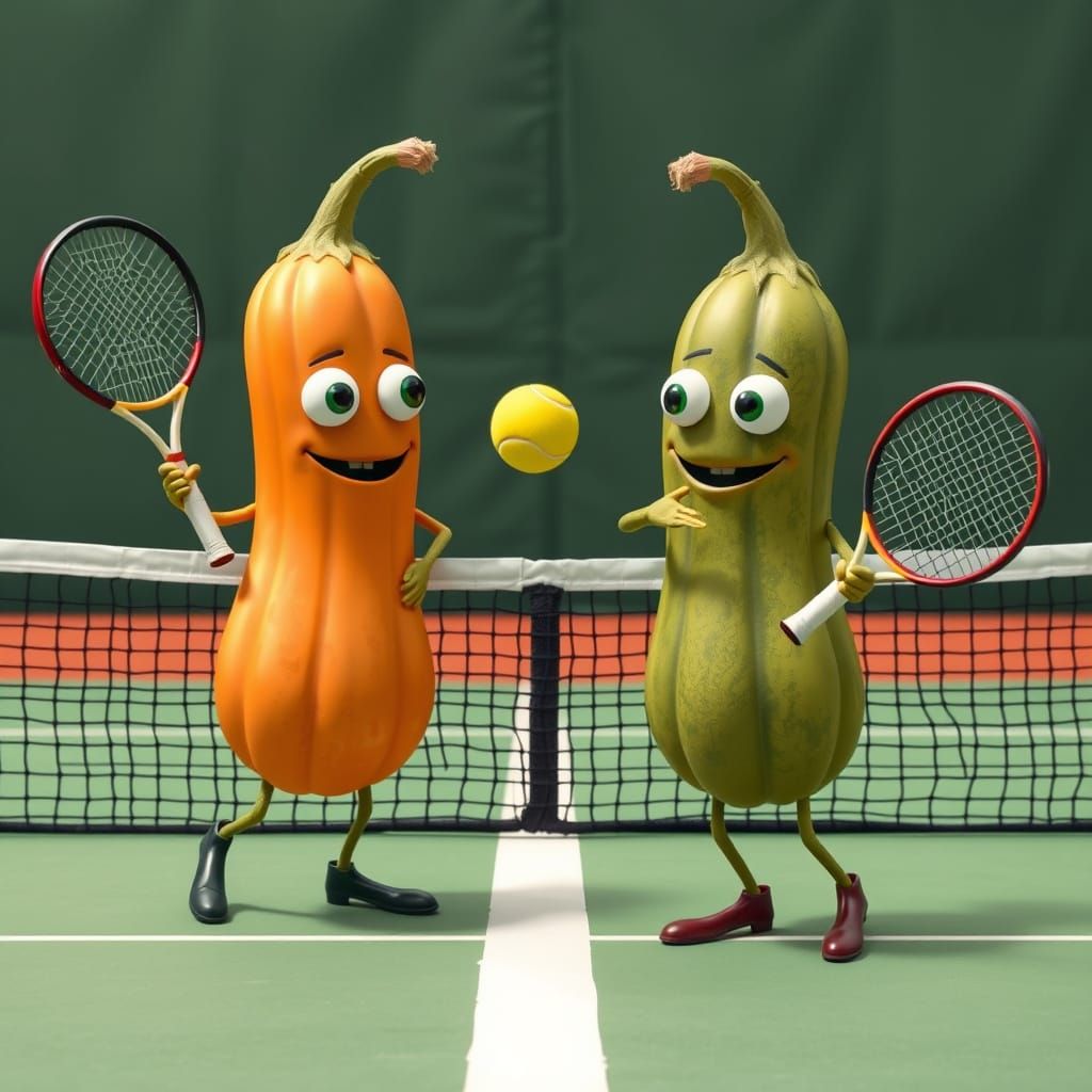 Anthropomorphic Squashes Play Tennis
