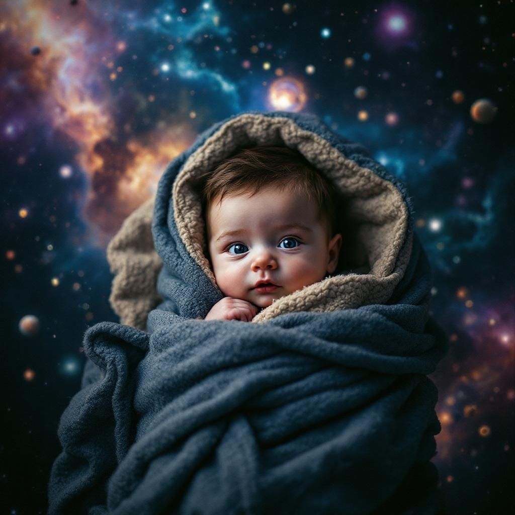 Surreal Universe Baby Portrait in Cinematic Style
