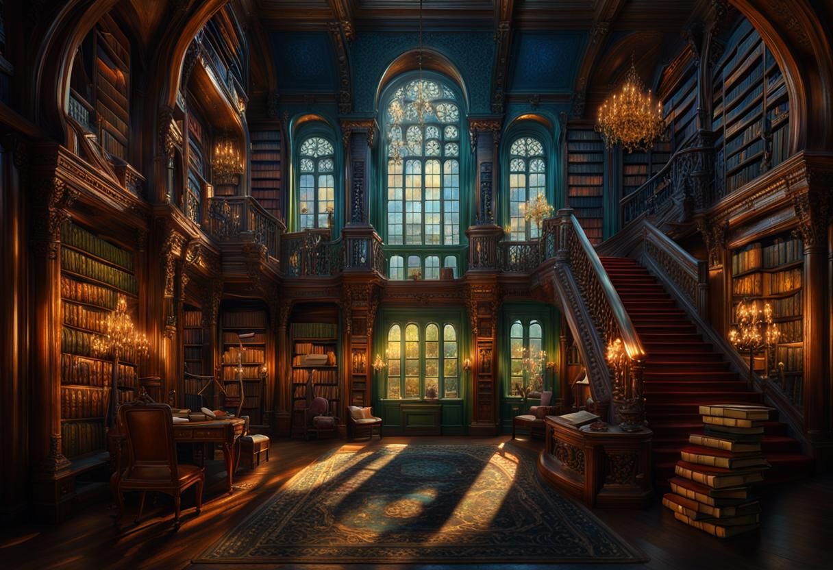 Intricate Victorian Library with Volumetric Lighting