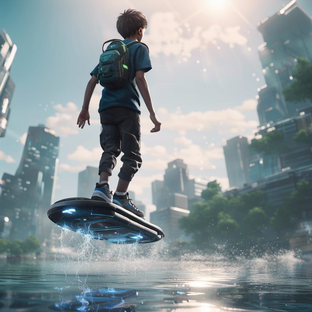 Riding a translucent hoverboard