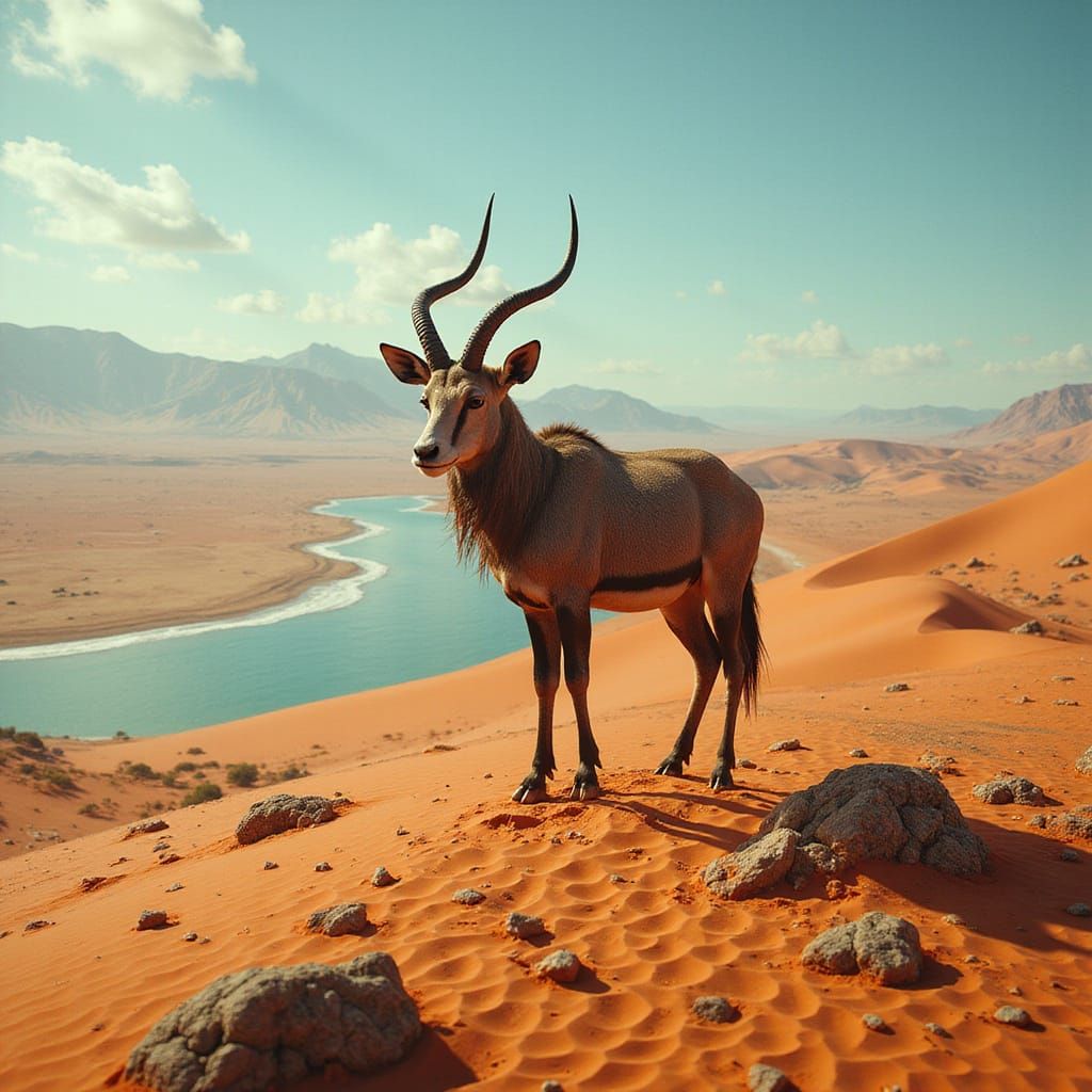 Oryx Antelope on Dunes in Splash Art Style