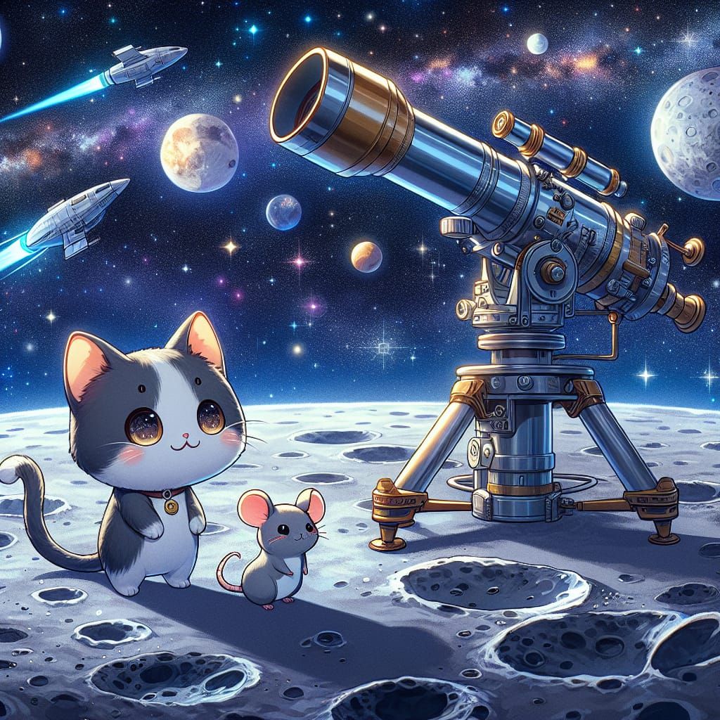 Chibi Cat and Mouse Moon Adventure