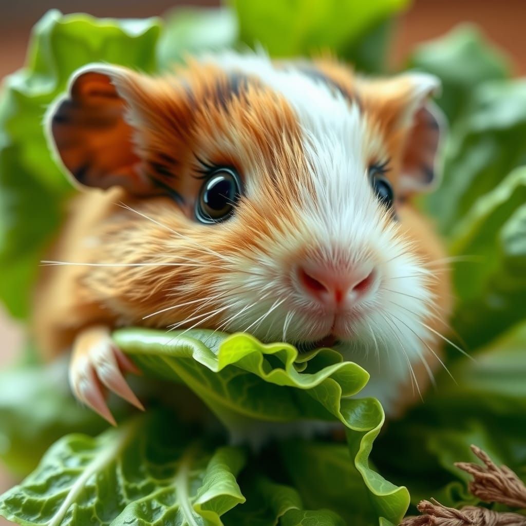 Pastel Baby Guinea Pig Eating Lettuce