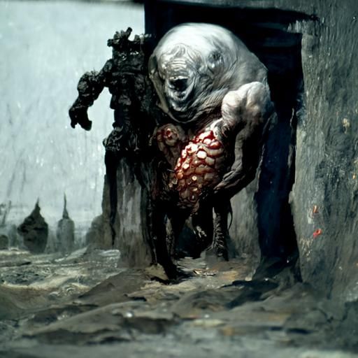 Flesh Golem in Horror Engraving Style