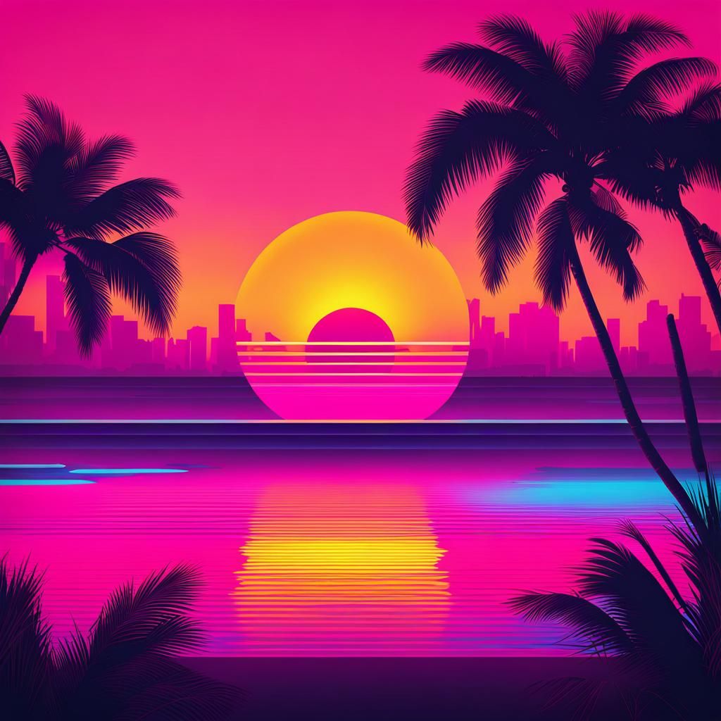 Vaporwave Sunset in 80s Miami Style