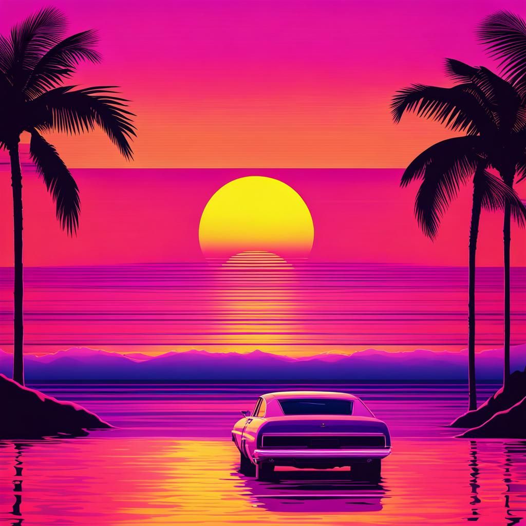 Vaporwave Sunset Over Miami Beach