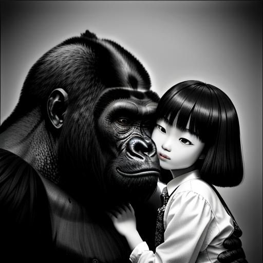 Vintage Photo of Boy Kissing Gorilla