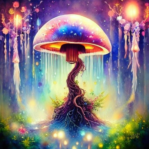 Whimsical Gramophone in Enchanted Forest Watercolor