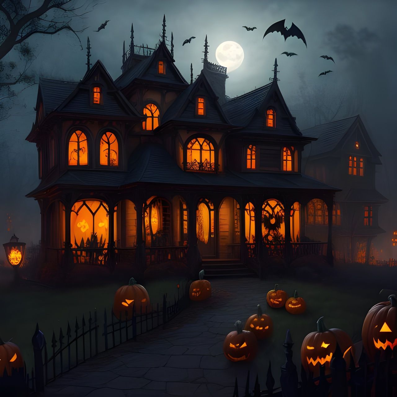 Halloween Pumpkin Spider Web in Gothic Style