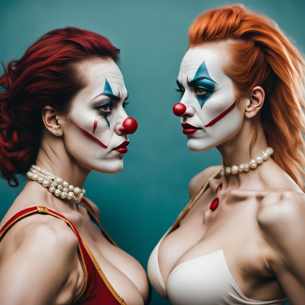Two Clown Women in Staredown