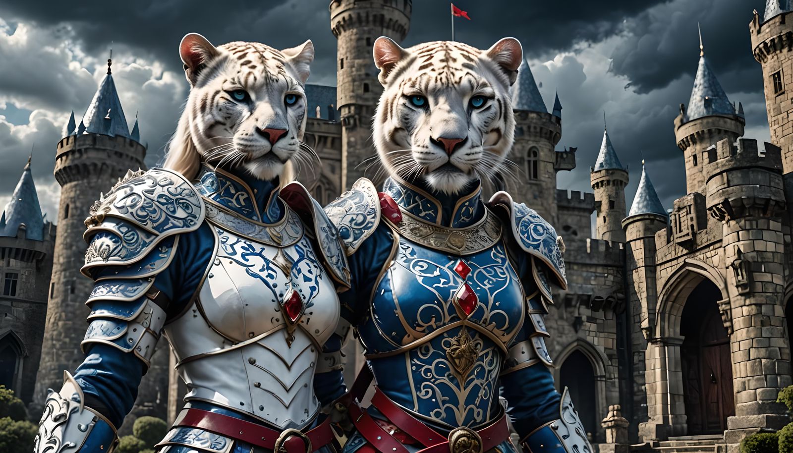 White Panther Warrior Guarding Castle Home