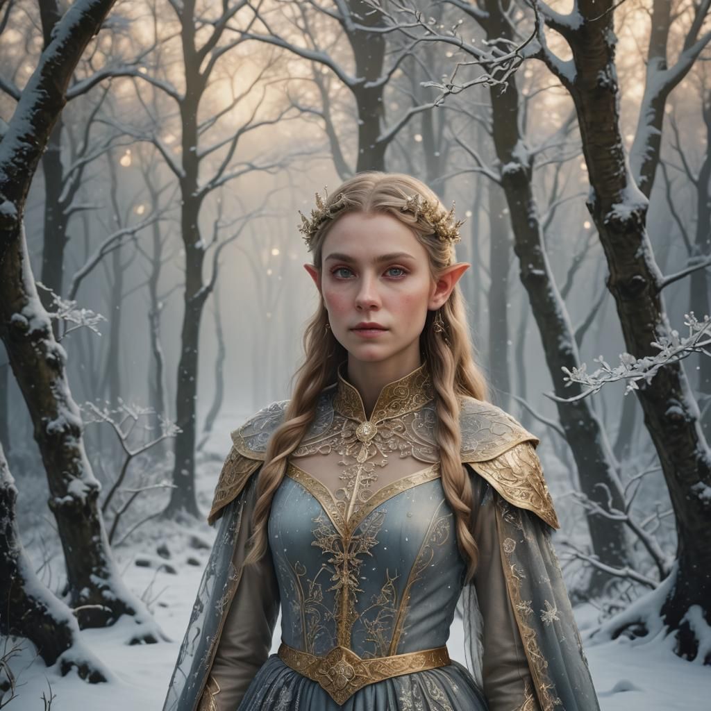 Icelandic Elf in Snowy Forest: Photorealistic Portrait