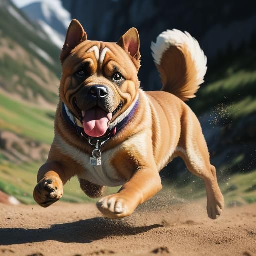 Woman and Mastiff Hike Mountain Trail as Impasto Oil Paintin...