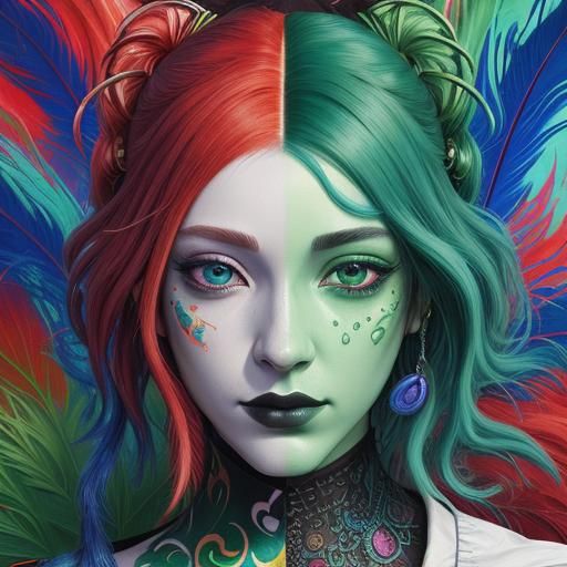 Surreal Dragon Woman with Peacock Feather Lashes