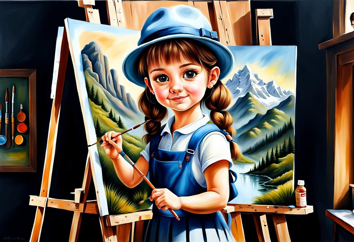 Charming Girl in Alpino Hat: Oil Painting Portrait