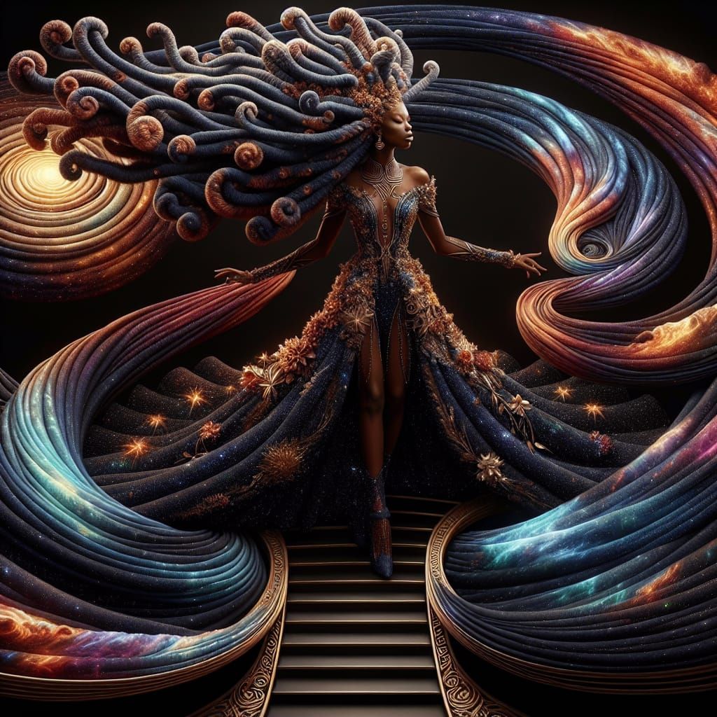 Afro Goddess Reigns Over Cosmic Realm in Vibrant 8K Art
