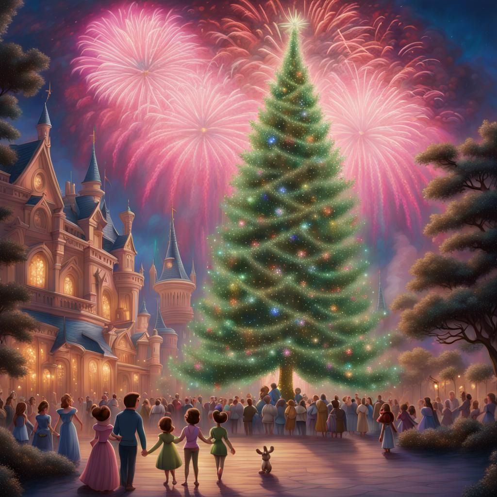 Disney Castle Christmas Fireworks: Detailed Matte Painting
