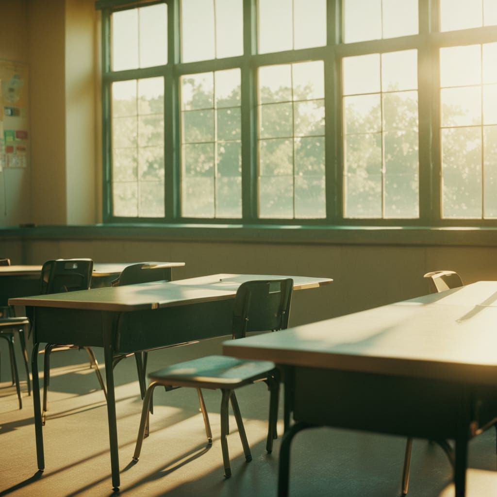 Sunlit Classroom: A Cinematic Film Still