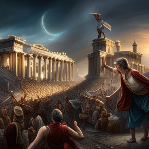 Athenian Man's Arrival and Pheidippides' Collapse