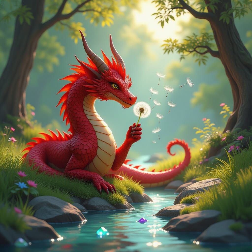 Majestic Red Dragon with Rose Petal Scales