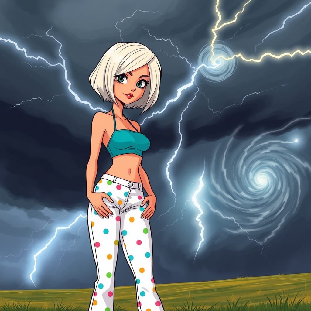 Storm Goddess in Whimsical Anime Style