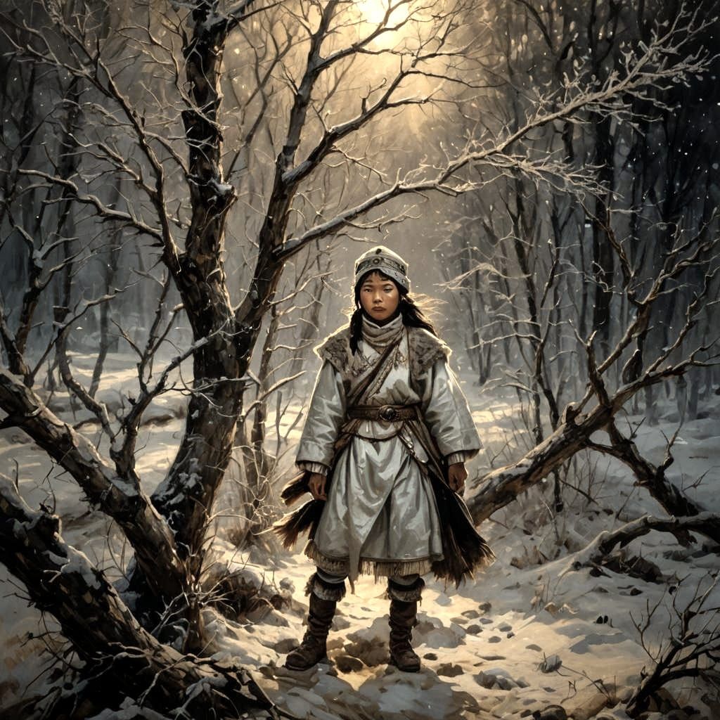 Yakut Girl in Winter: Medieval OIl Painting