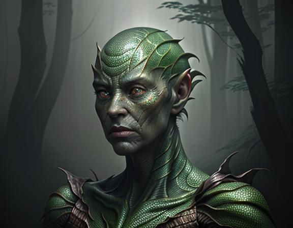 Amphibian Woman in Misty Forest, Digital Matte Painting